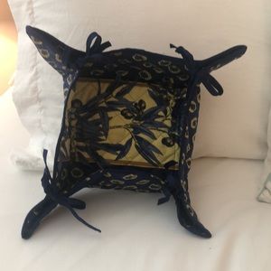 Vintage Quilted French Provincial Blue Yellow Reversible Bread Basket